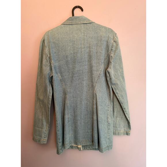 Vintage 80s 90s Nada Nuff Contempo Casuals demin double breasted blazer jacket M - Picture 3 of 16